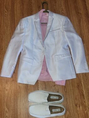 Men's Pitbull Costume, White Suit, Pink Shirt, White Shoes
